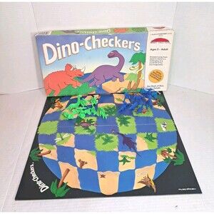 Dino-Checkers Board Game 1989 Bright Child Toys Dinosaur Strategy Game CIB Vtg